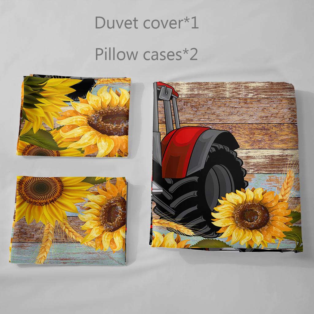 Three-Piece Sunflower Quilt Cover Digital Printing Kit Bedding