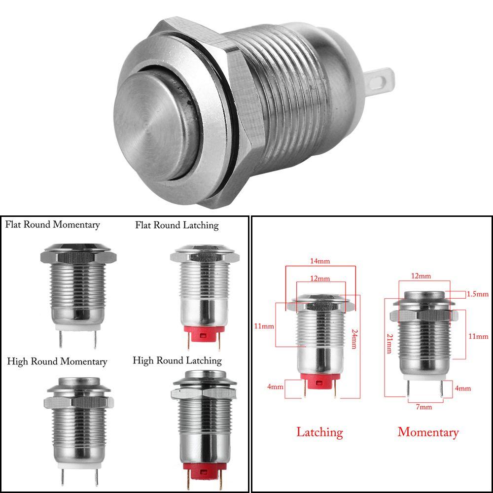 High/Flat Round 250V Metal Momentary Latcing Push Button Switch 12mm