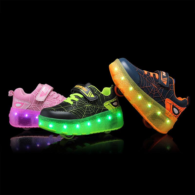Новые детские кроссовки с USB-зарядкой и светодиодной вспышкой Runaway Shoes с двумя колесами для мужчин и женщин