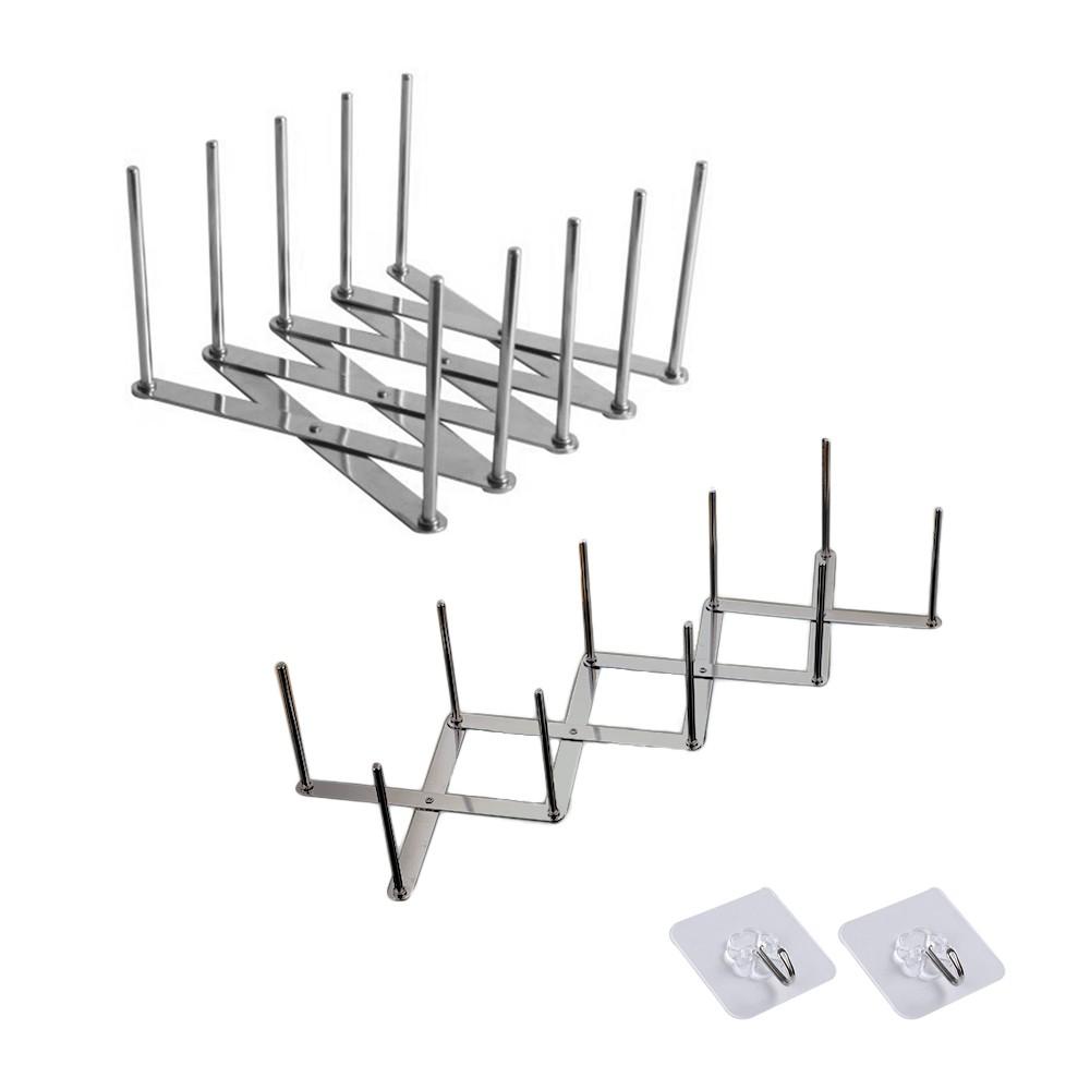 Органайзер для кухонных принадлежностей из нержавеющей стали, держатель для тарелок и крышек для кастрюль, расширяемый, 4-секционный, регулируемый, с присосками