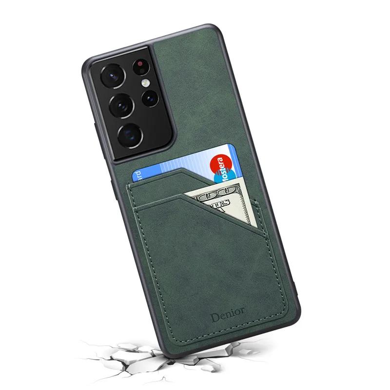 Роскошный кожаный чехол для телефона Samsung S25 S24 Ultra Plus S23 FE S22 S21 S20 Note 20 Note 10 Ultra Plus A05S с держателем для карт