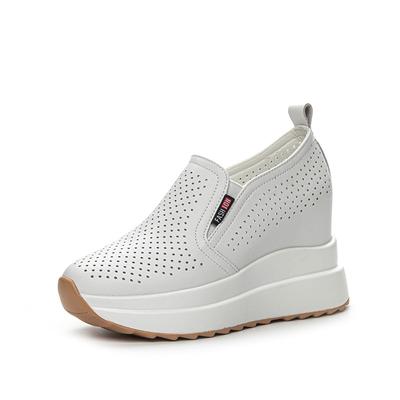 Мода 10 см Микрофибра Платформа Каблук Танкетка Обувь Кроссовки Лодочки Белая Платформа Воздушная Сетка Полые Туфли-лодочки Летняя Женская Обувь Zapatos de Mujer