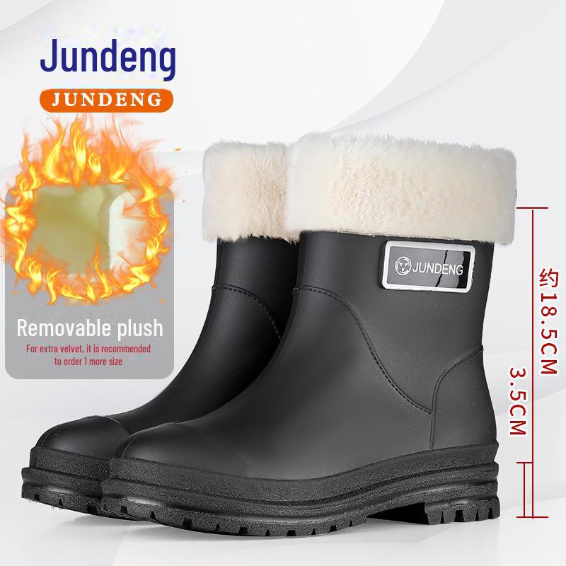 Женские короткие резиновые сапоги Jundeng — стильные, универсальные, нескользящие, цельные резиновые ботинки с большой подошвой для дождливых дней