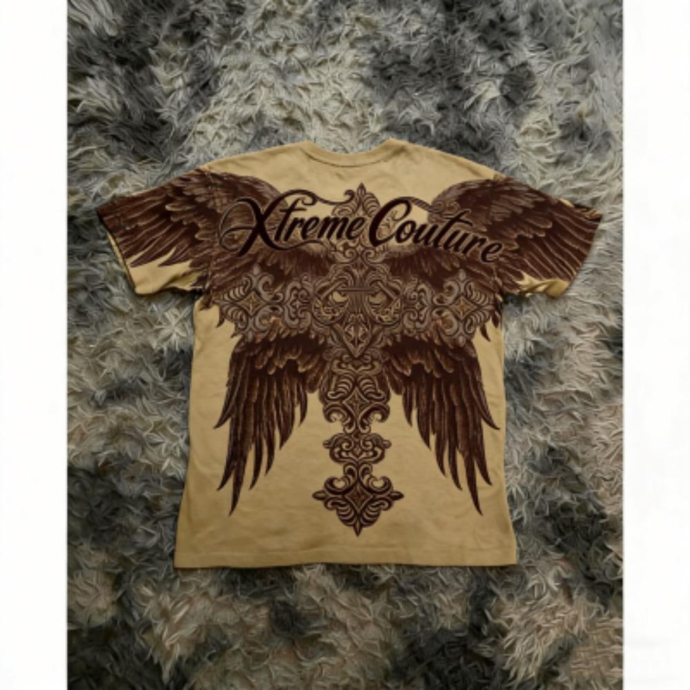 Fashion Summer Men's T-shirt Gothic Skull Cross Wing Print Tees Round Neck T-shirt Outdoor Street Style Top Casual Women's Clothing