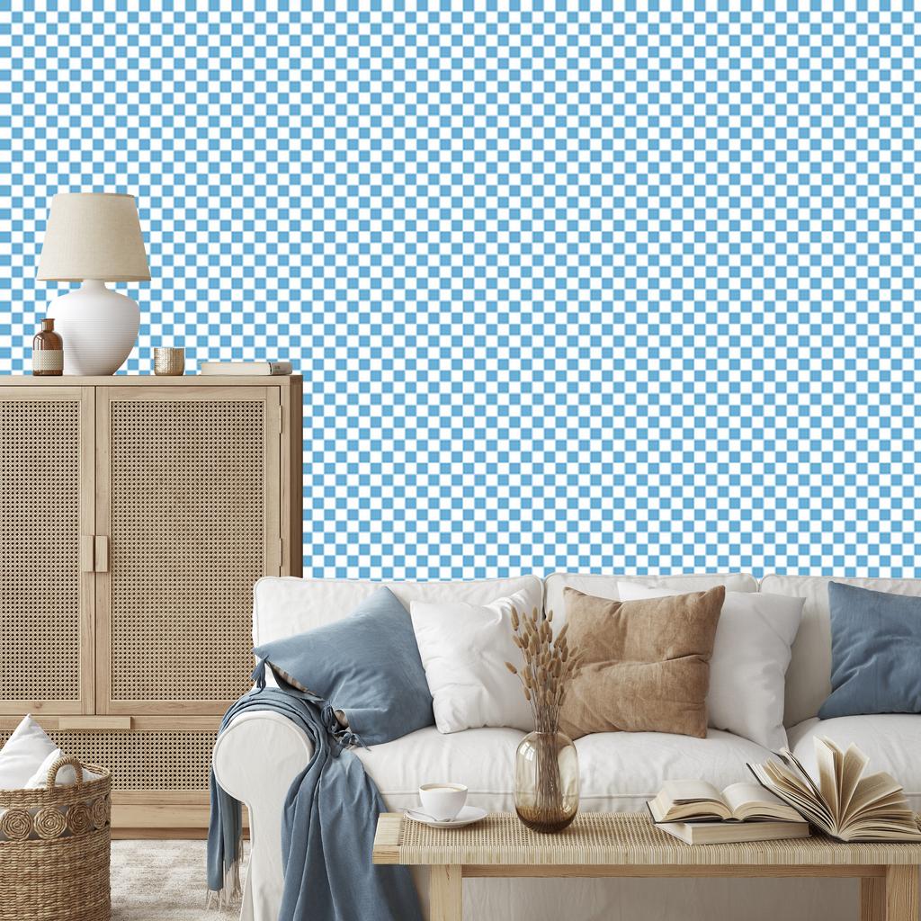 Azure Checkerboard Wallpaper, Subtle Detail for Living Room and Bedroom 50x1000