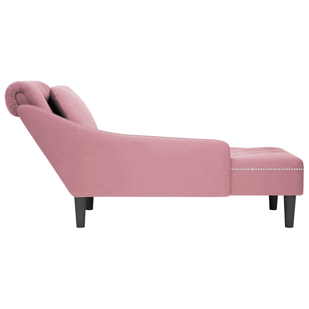 Chaise Longue with Cushion and Right Armrest Pink Velvet