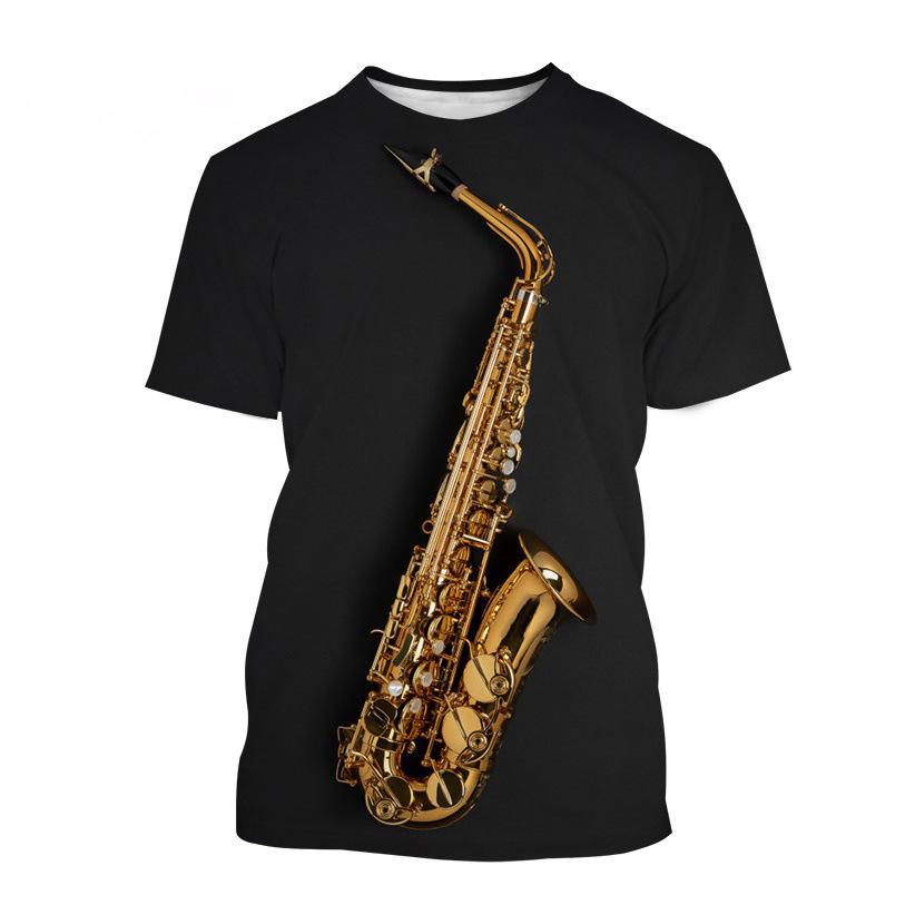 Saxophone Series 3D Printed Men's Casual Short Sleeved T-shirt Sportwear Men T-shirts