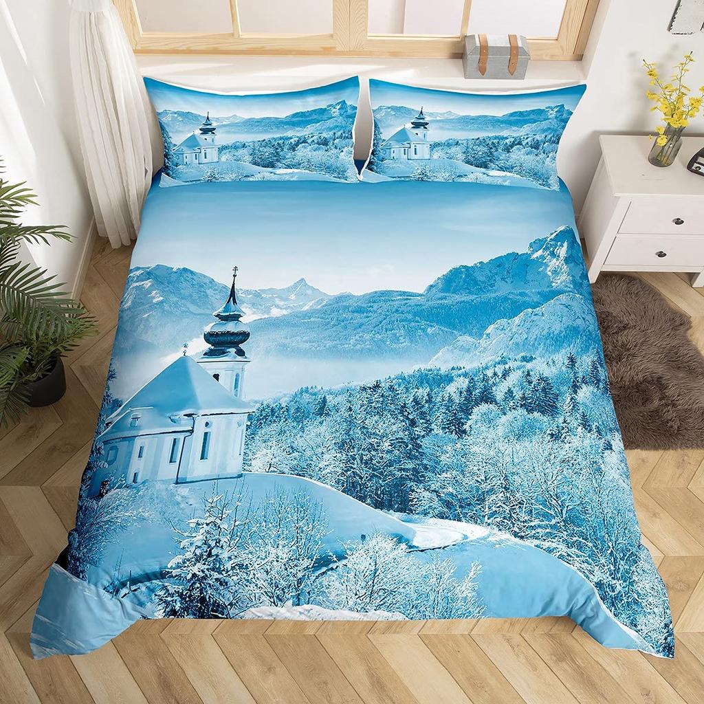 Комплект пододеяльника Snow Mountain Iceberg Sunrise Sunset Постельное белье Микрофибра Зима Природный пейзаж Пододеяльник Односпальный Кинг-сайз