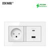 EIOMR Белый Хрусталь Стекло Израиль USB Type-C Зарядка Настенная Розетка, AC 230V 16A ТВ Телефон Звонок Штора Выключатель Света Домашняя Розетка