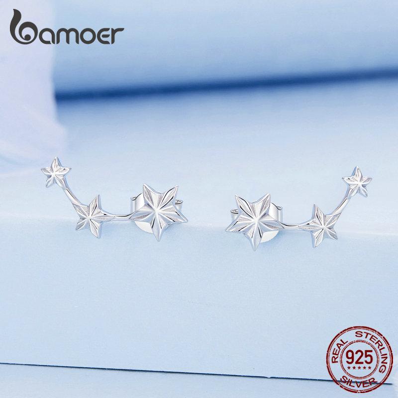 Женские серьги BAMOER из стерлингового серебра 925 пробы с блестящими цирконами и простыми звездами, ювелирные изделия