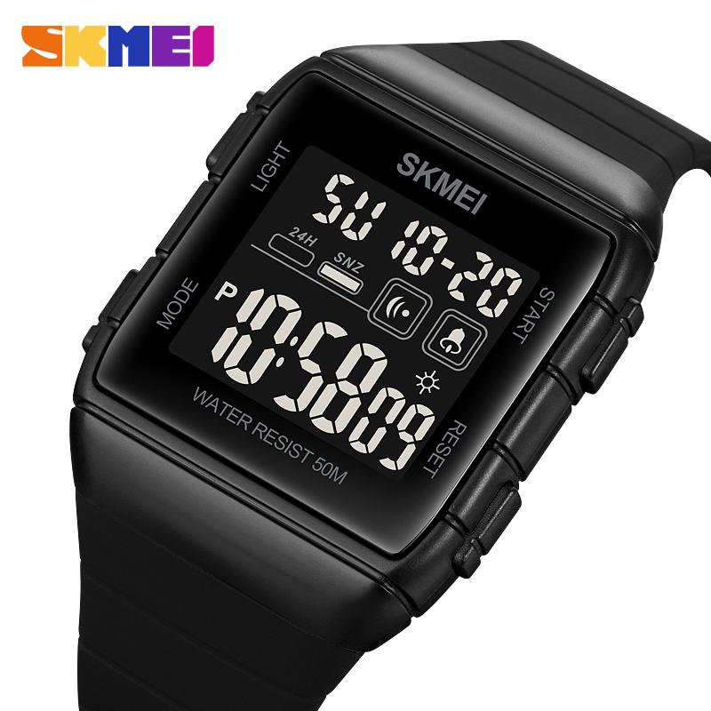 SKMEI 1960 Светодиодная подсветка Наручные часы reloj hombre Цифровой механизм Мужские спортивные часы Военный Таймер Обратный отсчет Будильник Водонепроницаемость 5 Бар