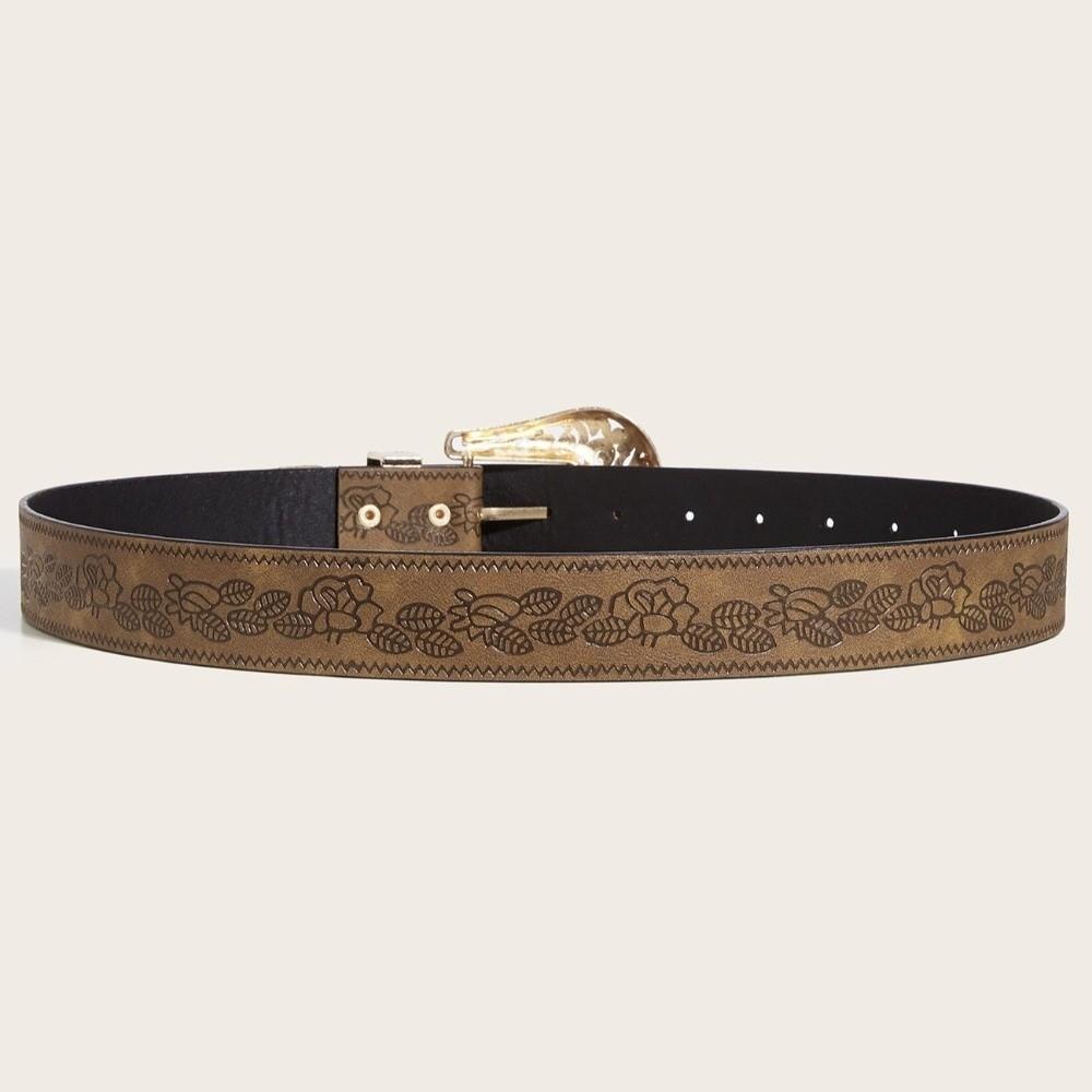 Metal Engraved Buckle Buckle Belt PU Leather Waistband Fashion Wide Waist Belt  for Men Women