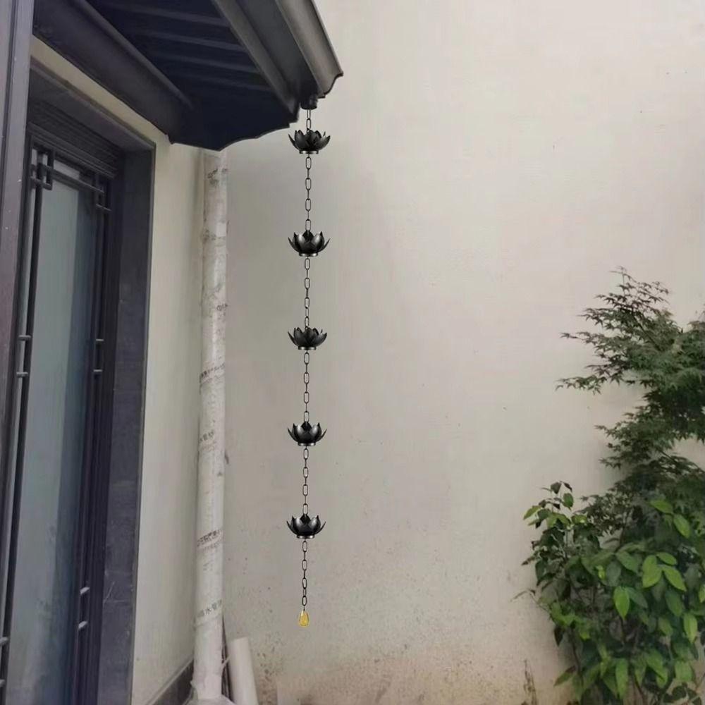 Adjustable Length Lotus Rain Catcher Anti-Rust Lotus Hanging Chime Lotus Rain Chain  Garden Decor