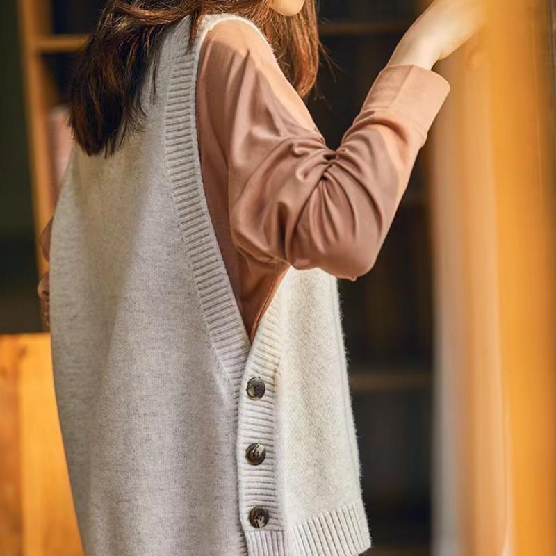 Женские свитера без рукавов Вязаный жилет Свободный свитер с круглым вырезом Женский Femme Chandails Pull Hiver