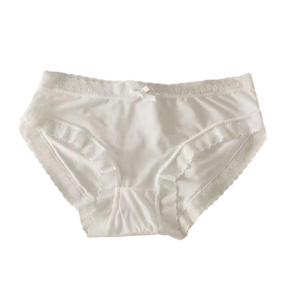 Women Panties Seamless Lace Bow Decor Soft Solid Color Elastic Thin High Waist Quick-drying Breathable Anti-septic Lady Underpan