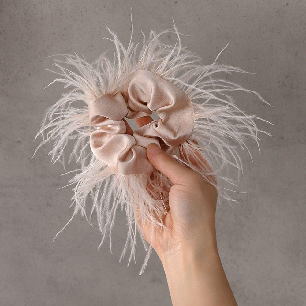 Band Ostrich Feather Female Hair Ties Satin Hair Ring Korean Style Scrunchies Feather Hair Rope