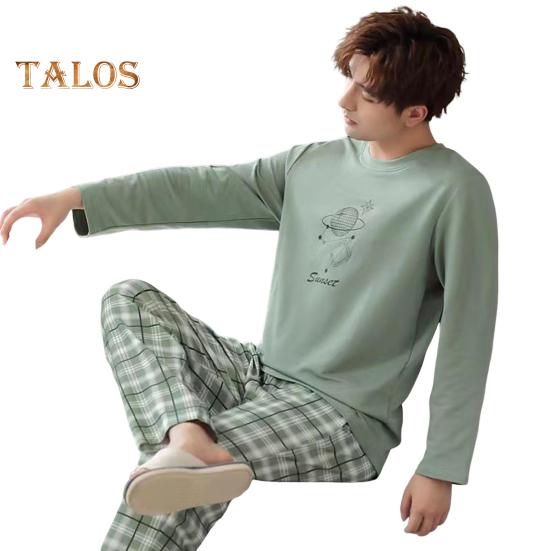 Комплект из 2 предметов: мужская пижама с круглым вырезом, длинными рукавами, полосатым принтом, топами и длинными брюками на эластичной талии, комплект домашней одежды для отдыха