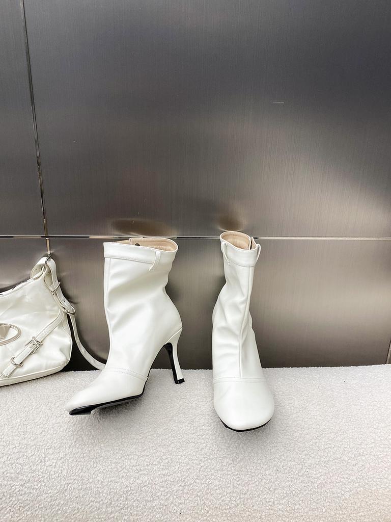 Fashion Round Toe Women Ankle Boots Thin High Heels 2024 New Arrivals Black White Brown Wine Red Belt Buckle Stiletto Fashion Pumps Shoe