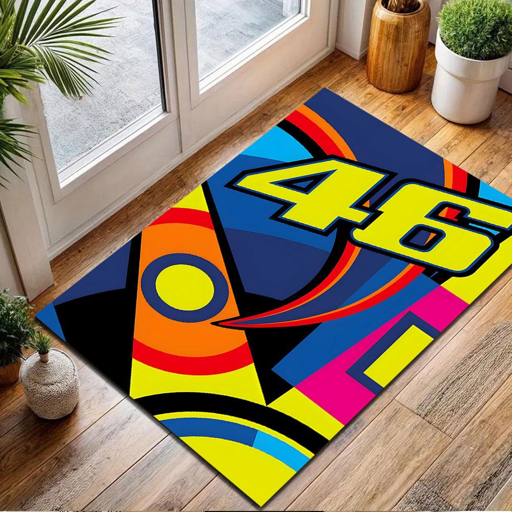 Bold Number 46 on Vibrant Colors Patterned carpet, non slip mat suitable for living room and bedroom sofas