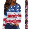 Women's Fashion Slit Hem Independence Day Printed Round Neck Long Sleeve Top