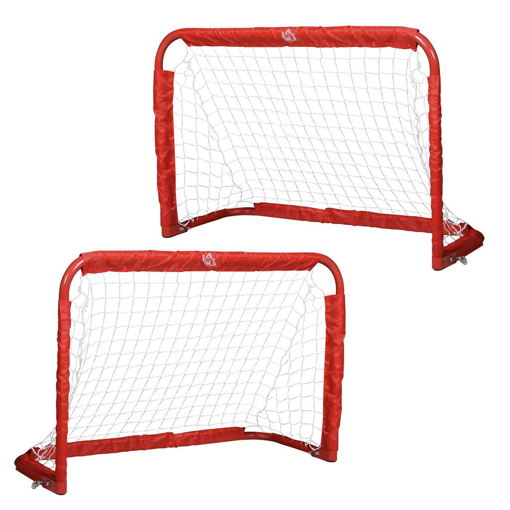 Soccer Goal Set, 2 Foldable Mini Goals, Metal Frame, incl. Tools, 90 x 36 x 60 cm, Red