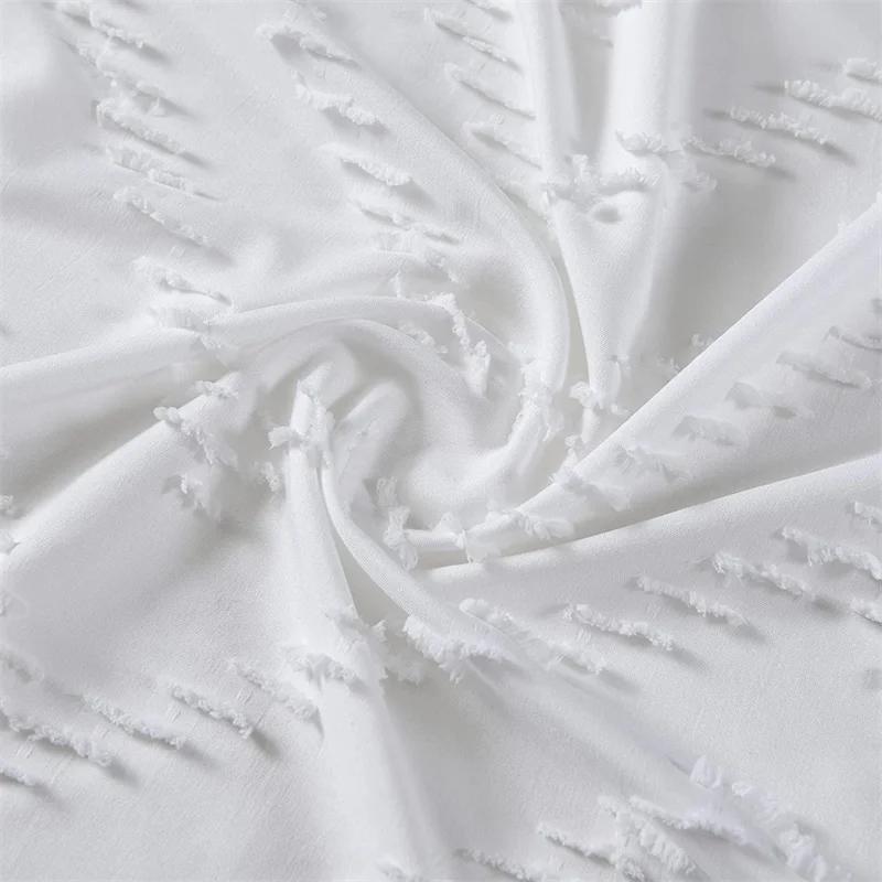 Белая стеганая занавеска для душа для ванной комнаты с ромбовидным узором и оборками, элегантная шикарная вышитая ткань, комплект для душа в стиле бохо