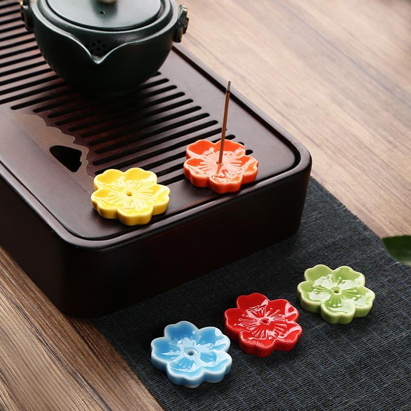 Ceramic Cherry Blossom Incense Holder Wax Melt Burner Sahumerios Holder Aromatherapy Office Teahouse Living Room Ornament XX007 7