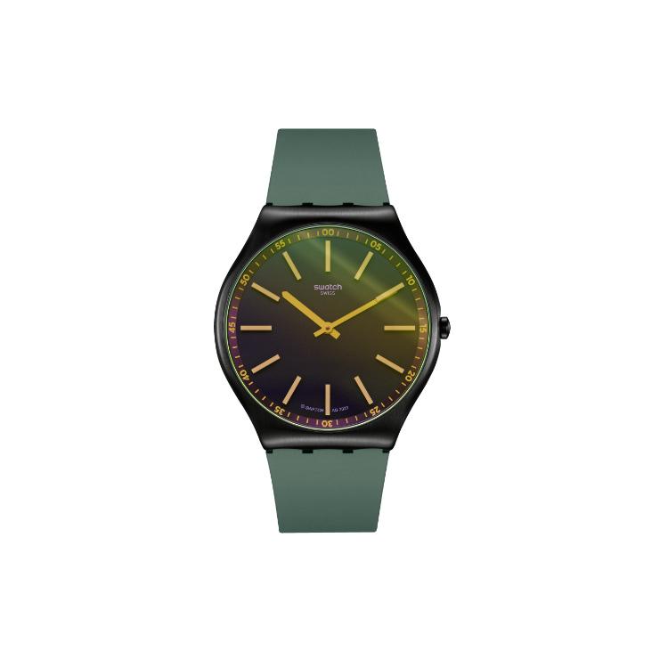 SWATCH Essentials Series Quartz Movement 30 Meters Waterproof Men's Watch Swiss Watch 42mm Black Dial Stainless Steel Case Rubber Strap SS07B112