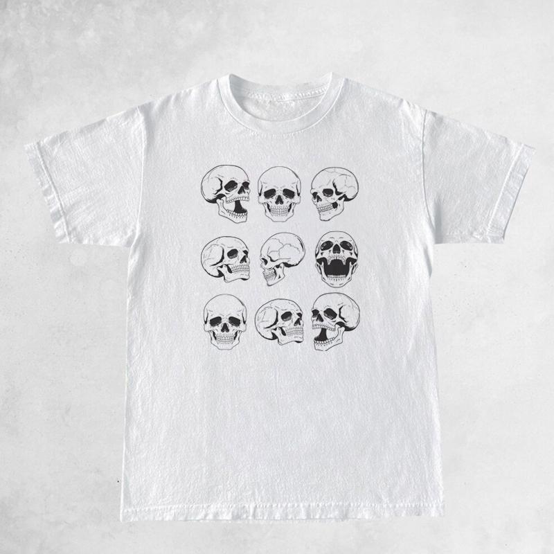 Skull Print Black Tshirts For Women Short Sleeve Loose Grunge Gothic Tshirts Funny Spooky Horror Tee Shirt Fall Halloween Tops