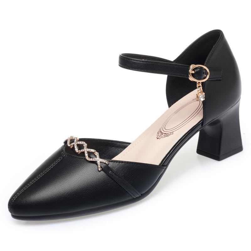 Модные летние модные элегантные красивые офисные туфли на толстом каблуке для женщин милые черные туфли-лодочки на мягкой подошве со стразами