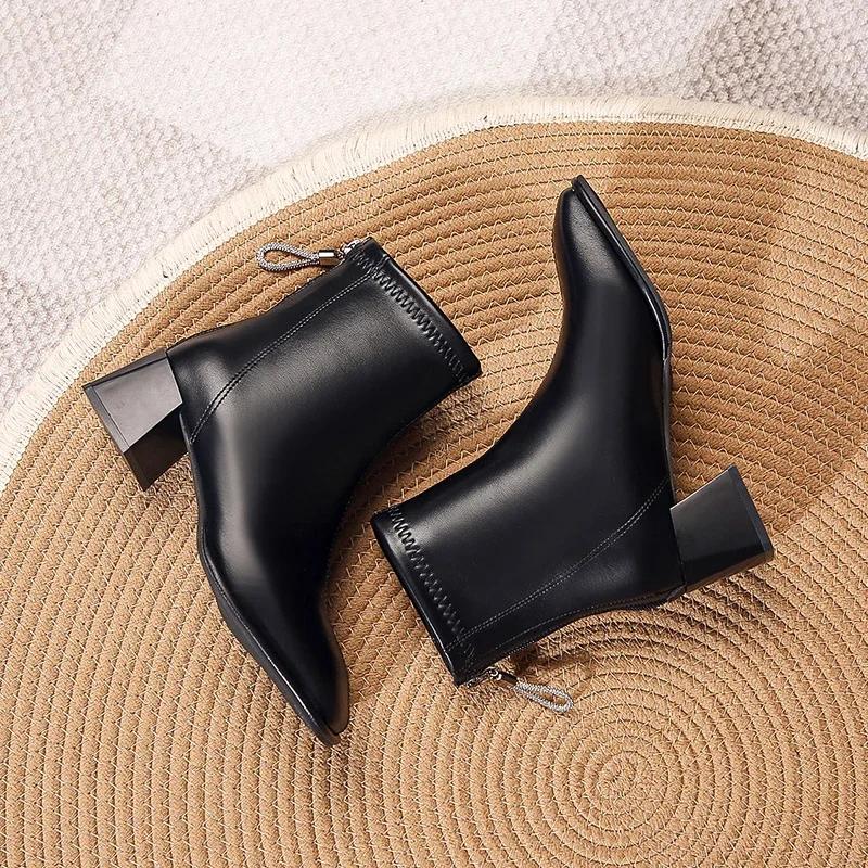 2024 Классические Ботильоны Зима Осень Женские Модные Ботинки На Толстом Каблуке С Квадратным Носком Повседневные Ботинки На Низком Каблуке Сексуальные Ретро Зимние Ботинки