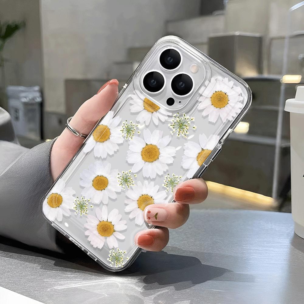 Full Screen Small Chrysanthemums Transparent Phone Case For IPhone 16 15 14 13 12 11 Pro Max 7 8 plus X XR XS Soft Case