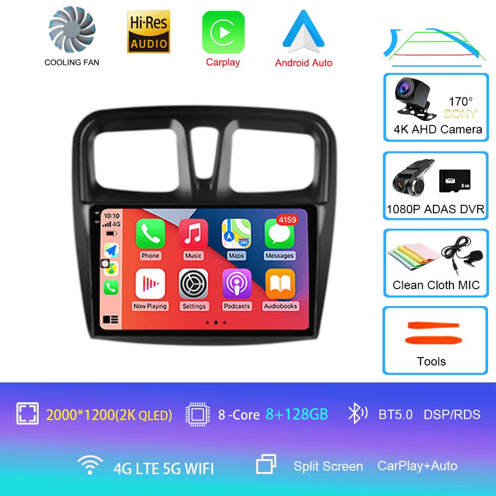 Автомобильное радио Android 14 Carplay для Renault Logan 2 Sandero 2 2012 2013 - 2019 Навигация GPS Мультимедийный проигрыватель Wi-Fi+4G BT DSP 2DIN