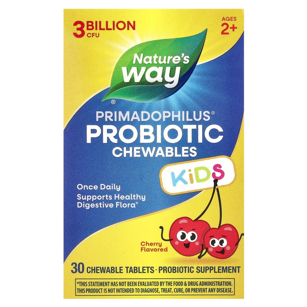 Nature's Way Primadophilus for Children, Cherry Flavor Chewable Tablets, 3 Billion CFU, Ages 2-12, 30 Count