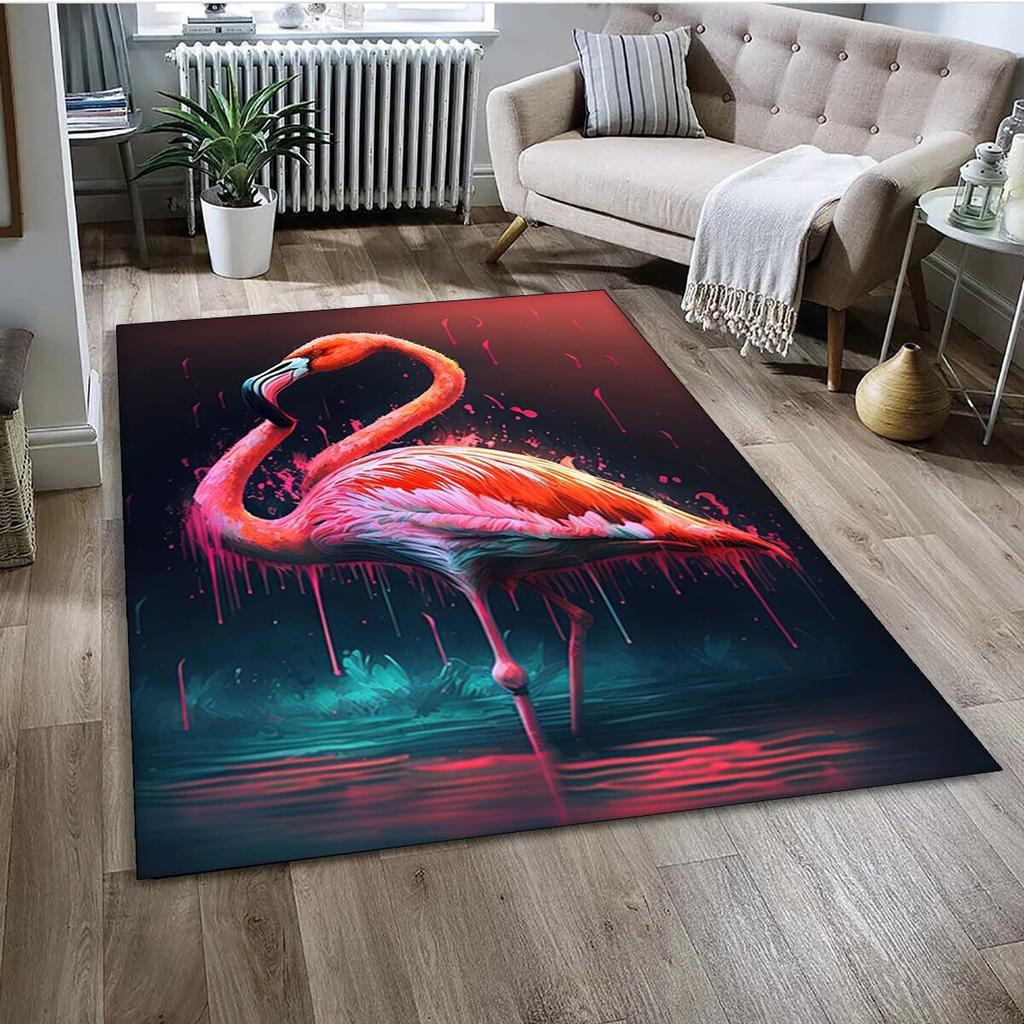 Cartoon Pink Flamingo Bird Rainforest Carpet Rug for Home Living Room Bedroom Sofa Doormat Decor,kid Area Rug Non-slip Floor Mat