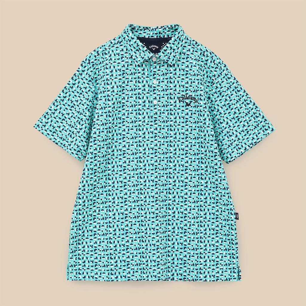 Callaway Short Sleeve Polo Shirt UV Golf C24134113 Green Men's (Geometric Print, Moisture-Wicking, Quick-Drying, Protection) / / 1130_Light