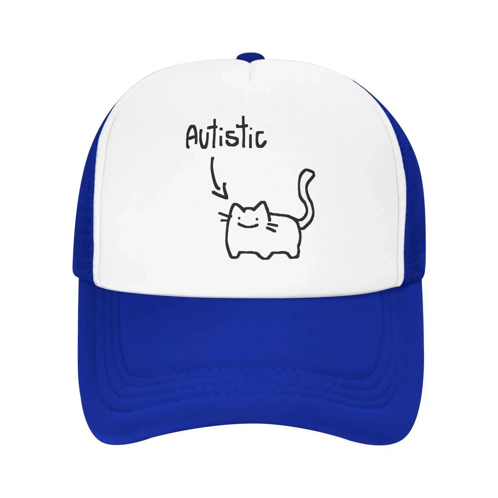 Autistic Cat Mesh Sun Hats Couple Women Design Trucker Hat Summer Classic Kpop Rock Sunscreen Baseball Cap