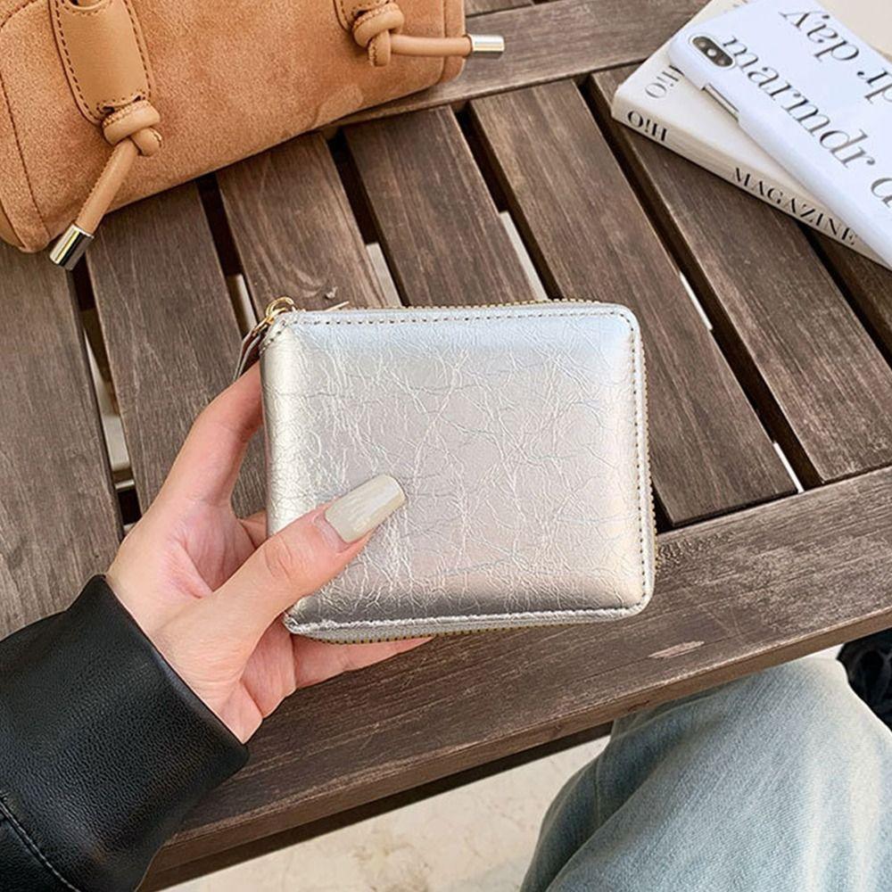 Korean Style Solid Color Coin Purse Solid Color Card Holder Portable PU Zipper Wallet Travel