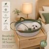 Hand-woven cotton cat basket interactive claw nest with rocking toy tail four-season breathable pet bed green cat nest + toy ball small