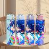 1PC Vibrant Blue Hair Anime Girl Character Art 750ml Color Plastic Sports Water Bottle Leakproof Flip Straw Lid Suitable for Sports Office Home Use