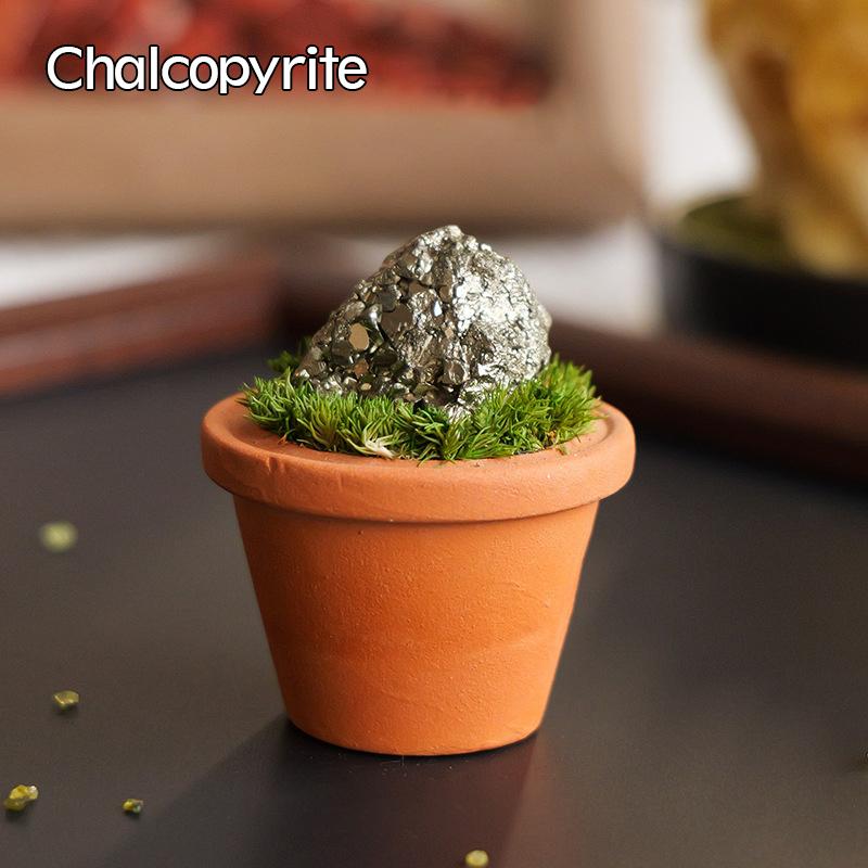 1PC Natural Crystal Stones Set Mini Clay Pot Base Amethyst Quartz Healing Gemstones Potted Plant Style Feng Shui Home Decor