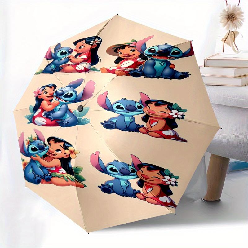 Lilo Stitch Friendship Fully automatic themed umbrella 8 ribs durable iron frame, tri fold compact design, perfect as a gift, travel umbre