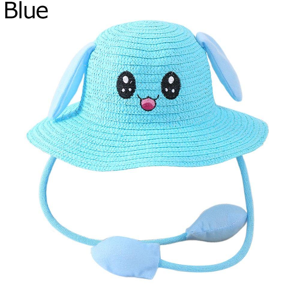 Летние детские соломенные шляпы с двигающимися ушками, широкополая шляпа от солнца, пляжная шляпа, детская панама для улицы, шляпа рыбака