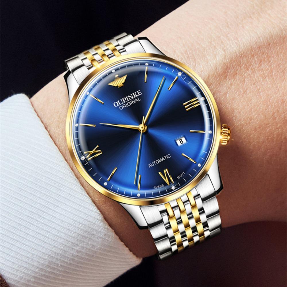 OUPINKE Мужские часы Деловые повседневные водонепроницаемые механические часы двойного назначения высокого класса