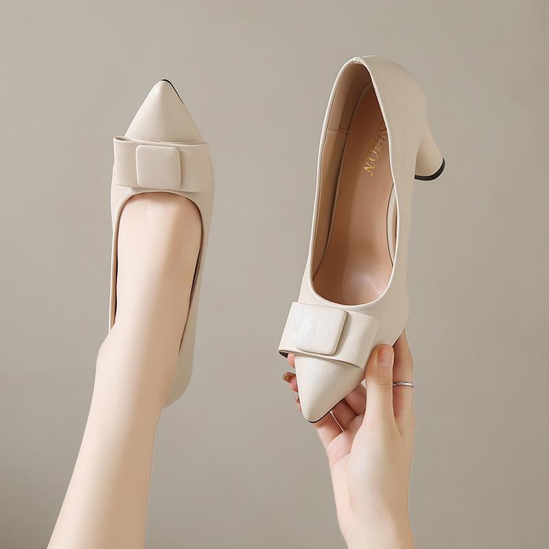 Модные весенне-осенние туфли-лодочки для женщин с острым носком, однотонные, элегантные женские туфли, модные кожаные туфли на массивном высоком каблуке, женские туфли для платья, для вечеринки