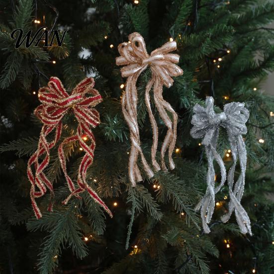 Holiday Gift Wrapping Bows 2 Pcs Velvet Christmas Bows, Shiny Bow Tree Hanging Decoration for Large Fabric Decorations Wreath, Garland, Xmas