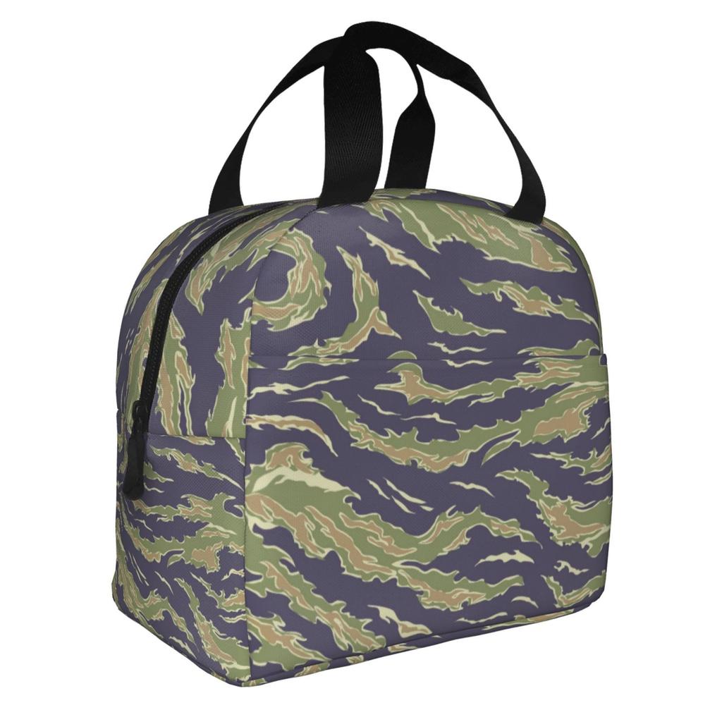 Tiger Stripe Camouflage Print Insulated Lunch Box Leak-proof Thermal Cooler Lunch Bag for Men Women Kids Work Trip Picnic