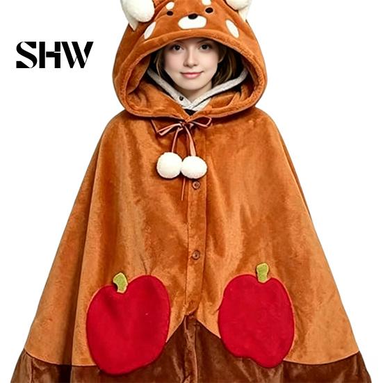 Animal Themed Blanket Wearable Hoodie, Adults Oversized Fleece Sweatshirt Unisex Lounging Sleepwear, Halloween Cosplay Costume Plush Hooded Cape Shawl