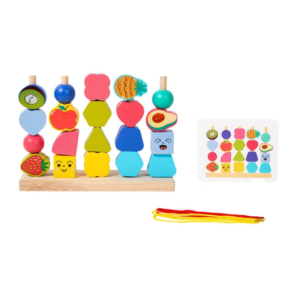 Wooden Beads Sequencing Toy Set Birthday Gift Building Blocks Game Lacing Beads for Boys Girls Kids Children 1 2 3 4 5 6