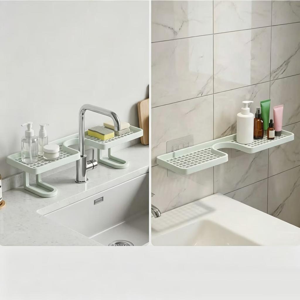 Bathroom Sink Organizer Over Faucet Storage Rack No Drill Counter Shelf Space Saving 1 Pc White 50x10